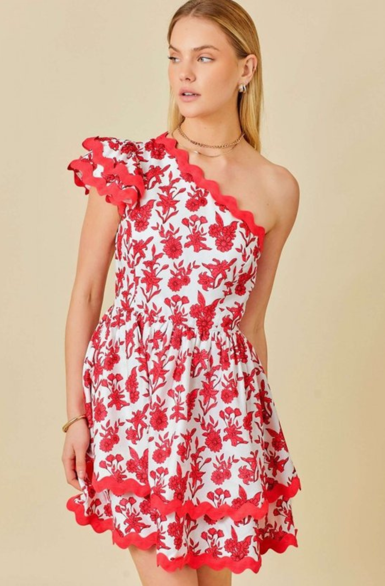 Vestido One Shoulder con Estampado Floral