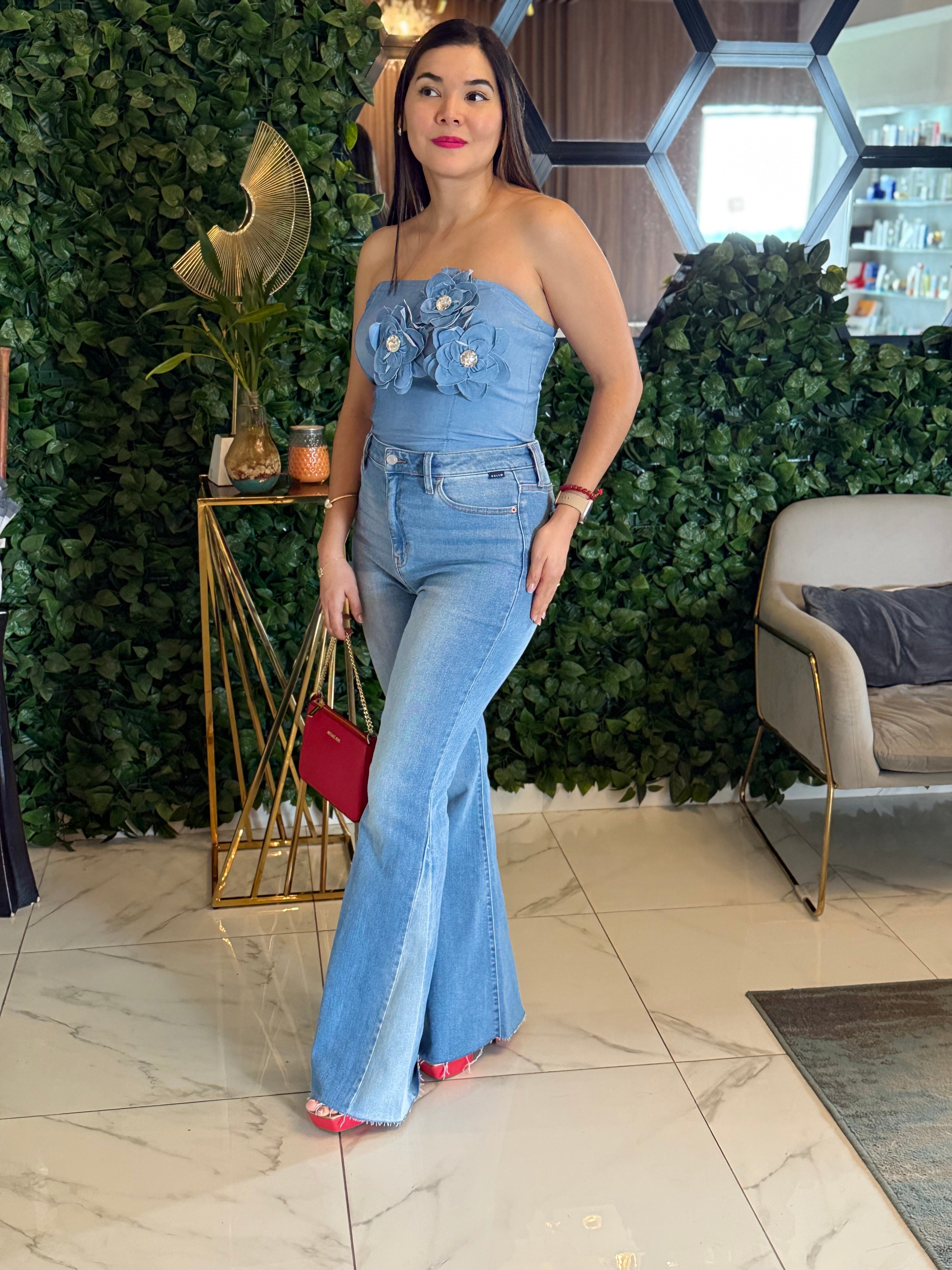FLORAL DENIM CORSET