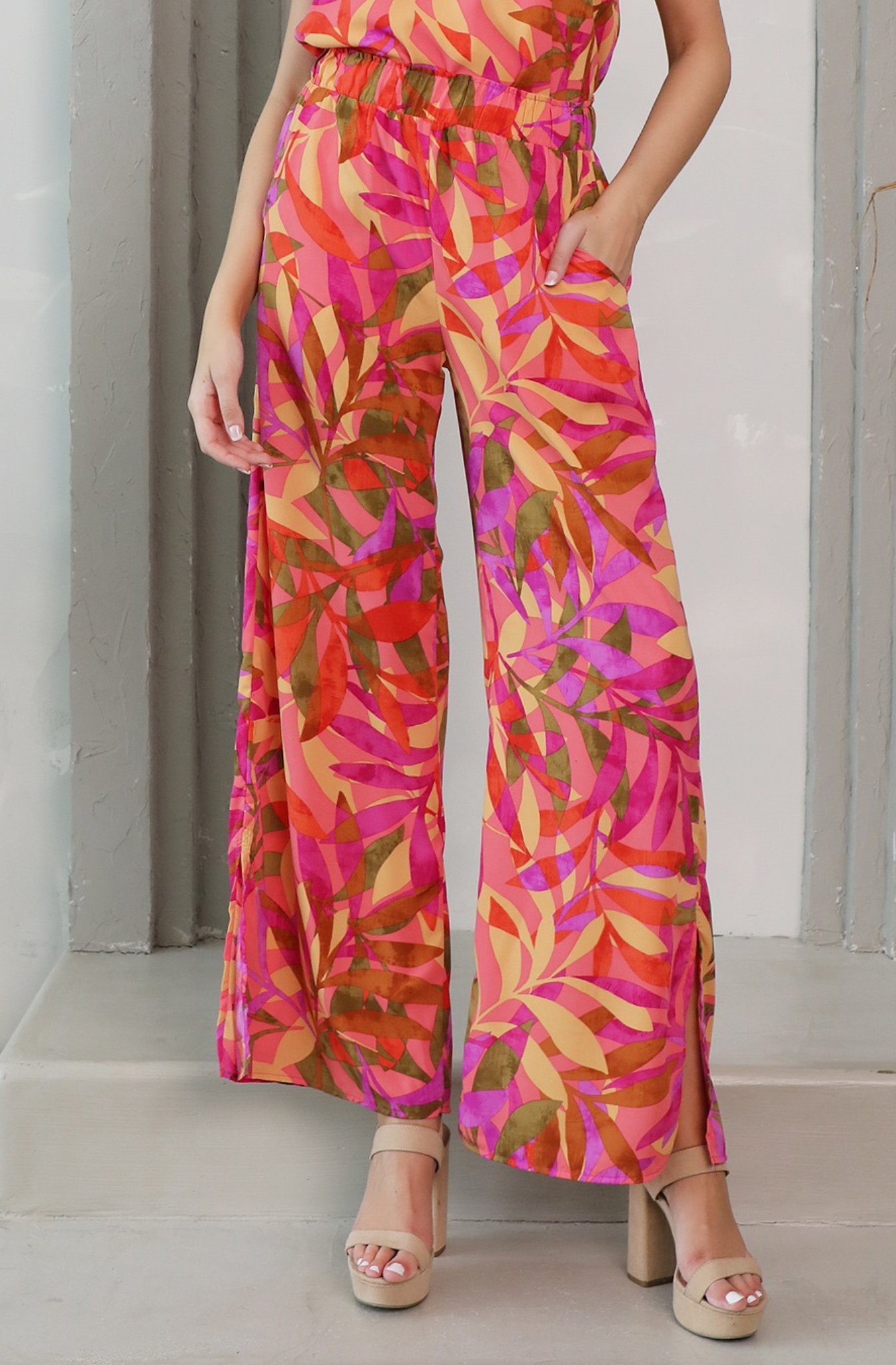 Palazzo Estampado de Hojas Multicolor