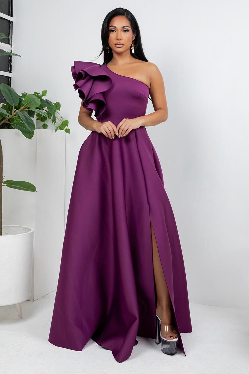 PURPLE ONE SHOULDER DRESS