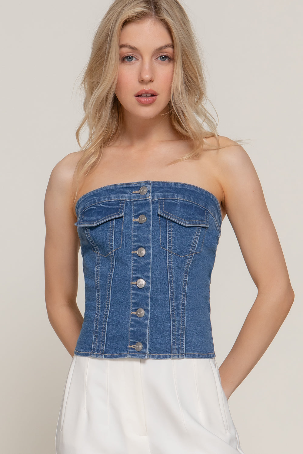 DENIM CURVE TOP