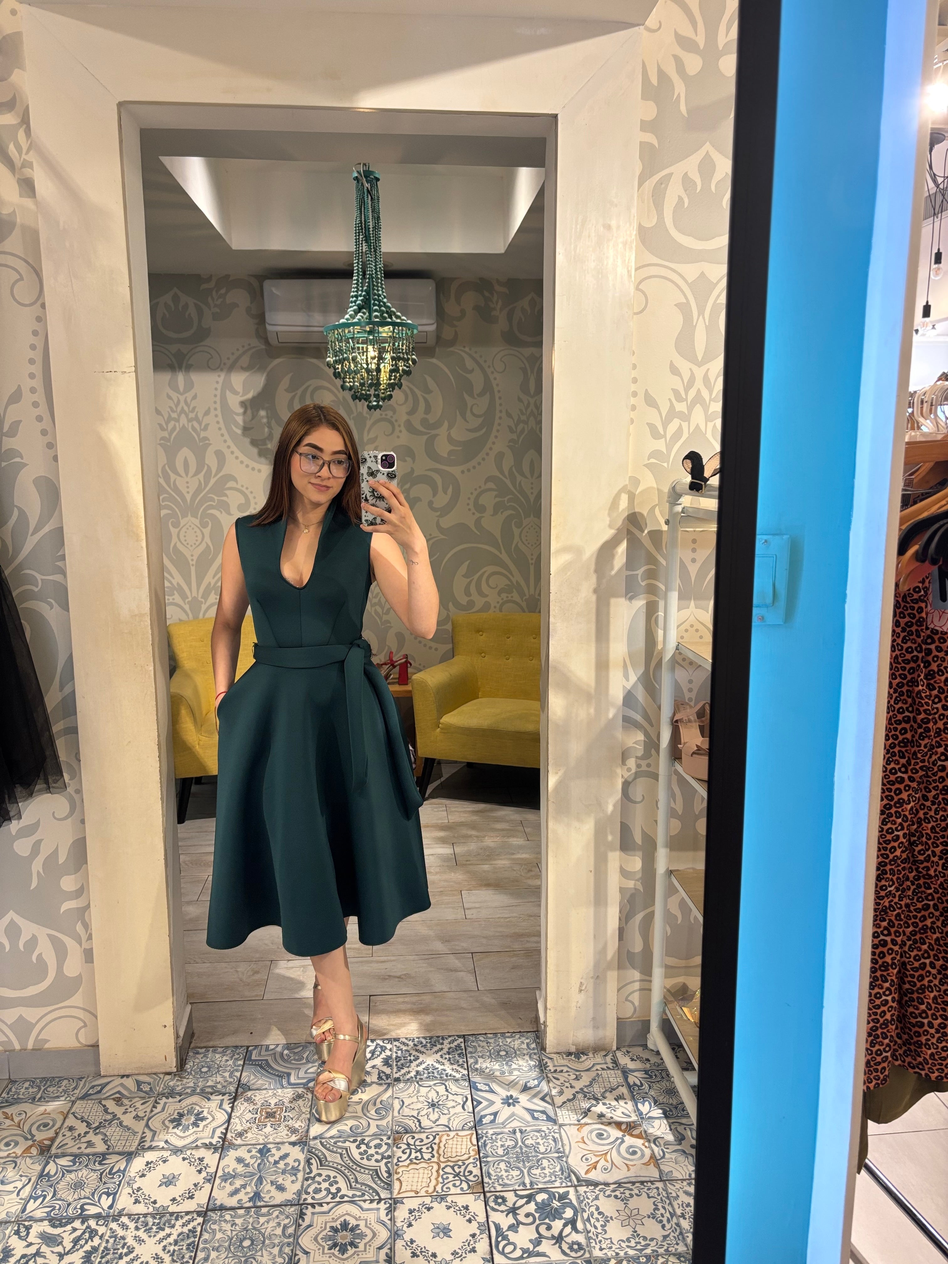EMERALD POISE MIDI DRESS
