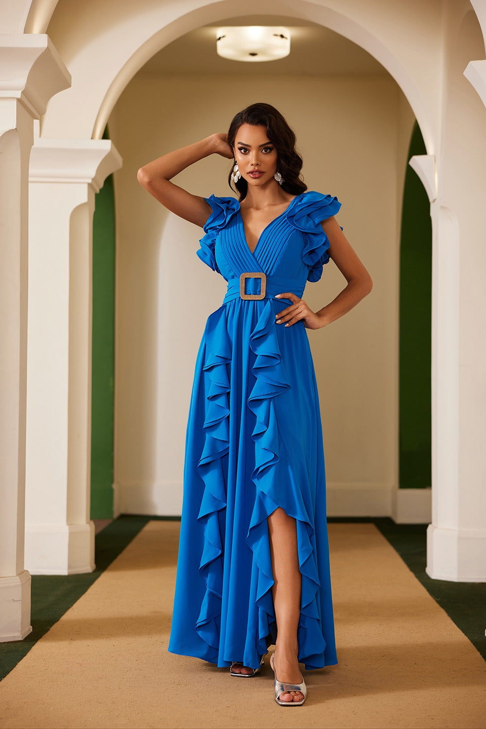 MAXI VESTIDO CON DRAPEADOS EN EL ESCOTE