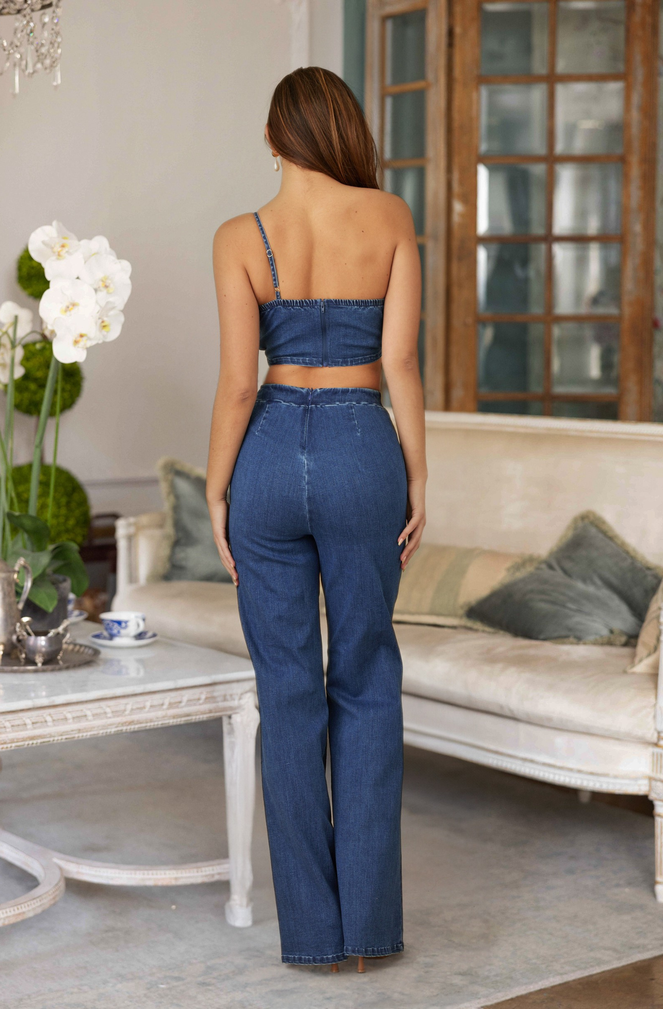 Crop Top Denim One Shoulder