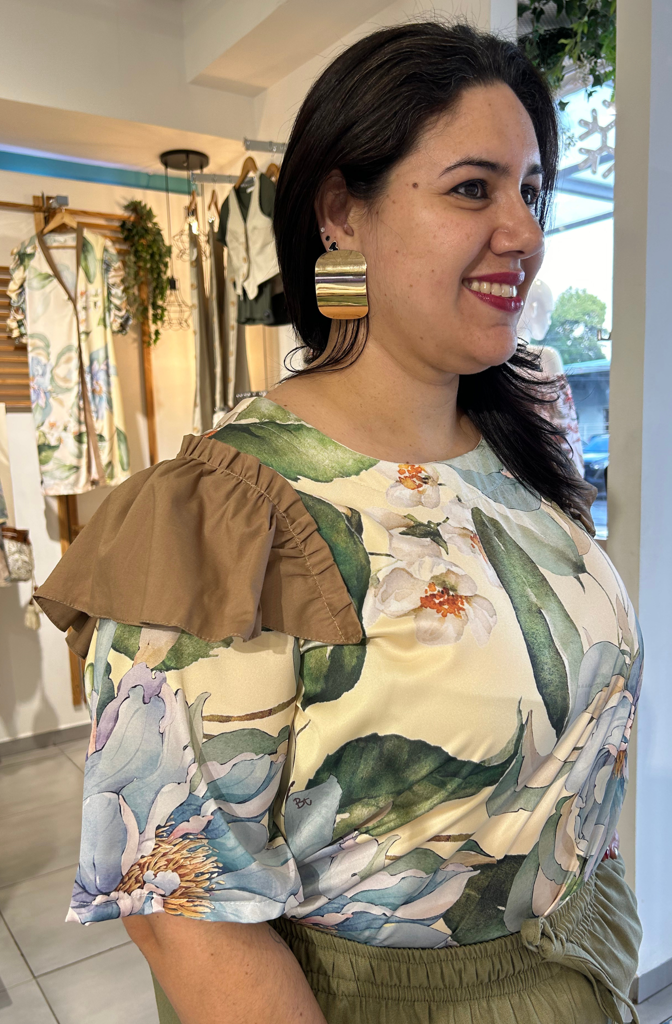Blusa Estampada Peonia con Vuelos - Colección Peonies