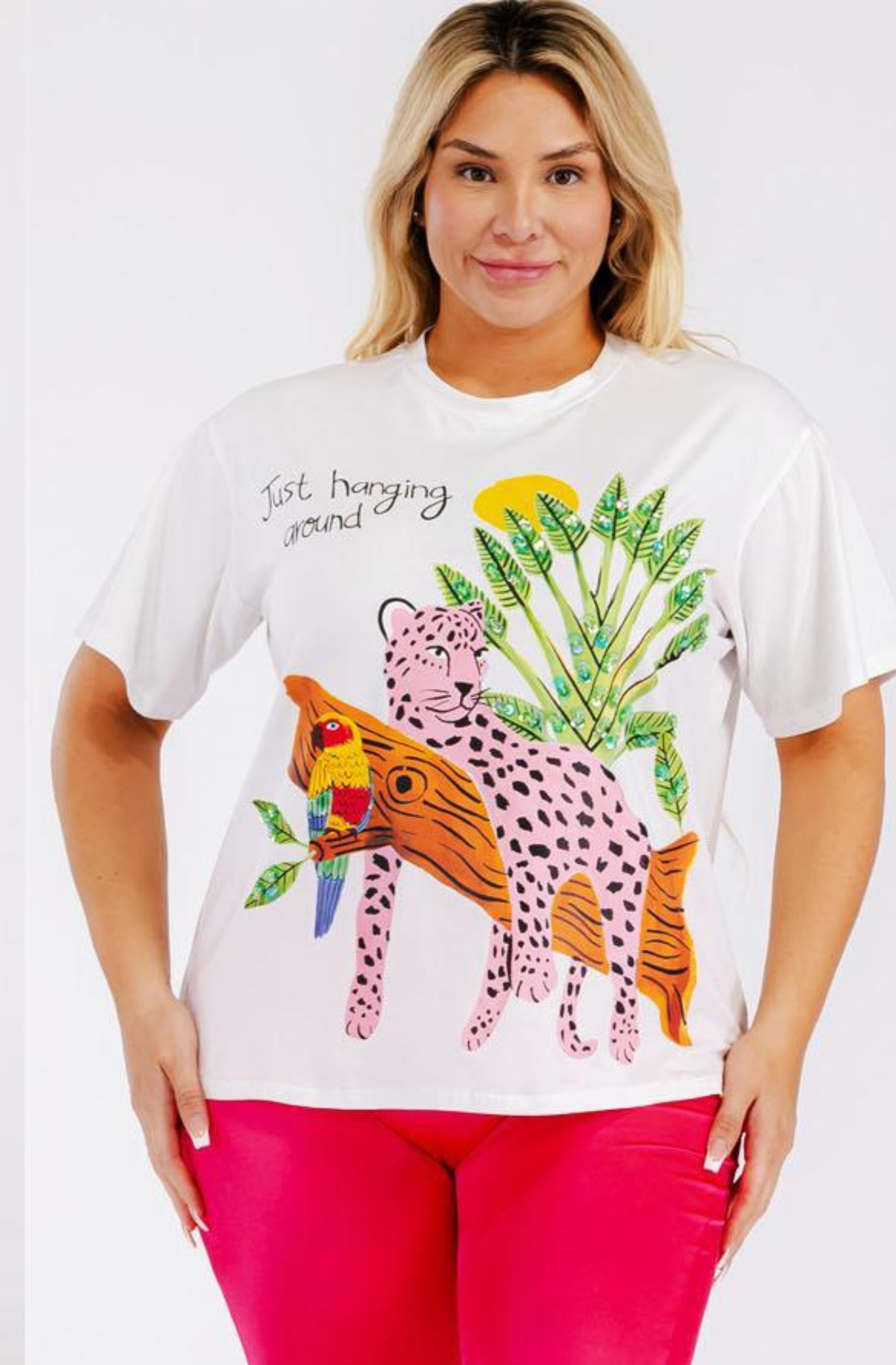 T-SHIRT PLUS SIZE CON ESTAMPADO DE TIGRE