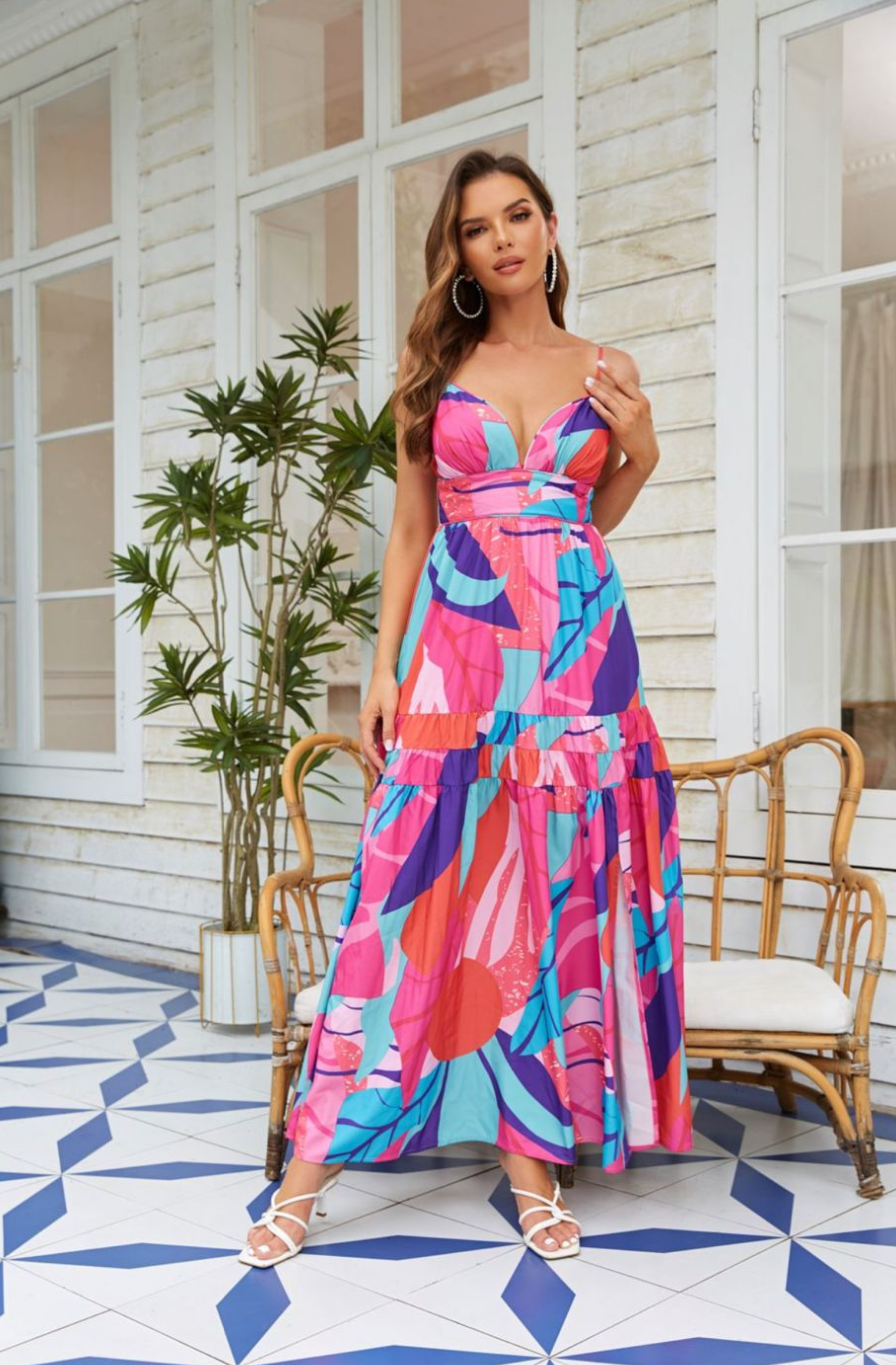 MAXI VESTIDO CON ESTAMPADO DE HOJAS