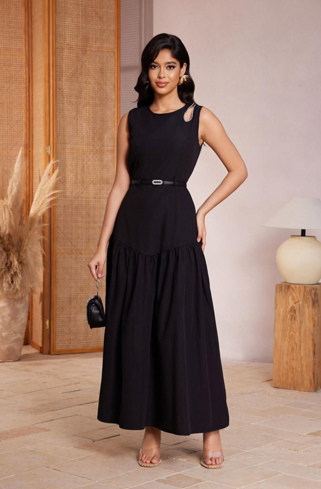 Vestido Negro con Rhinestones