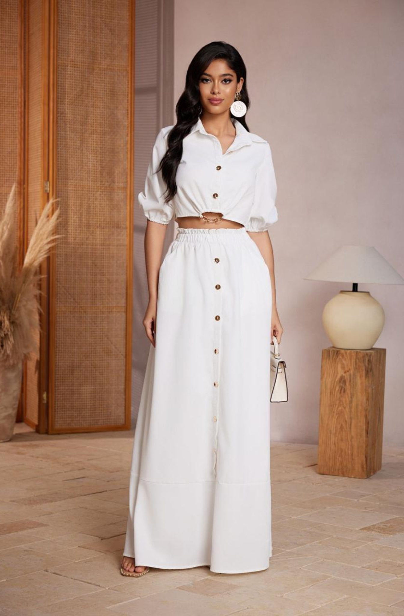 Maxi Falda Blanca con Botones Dorados