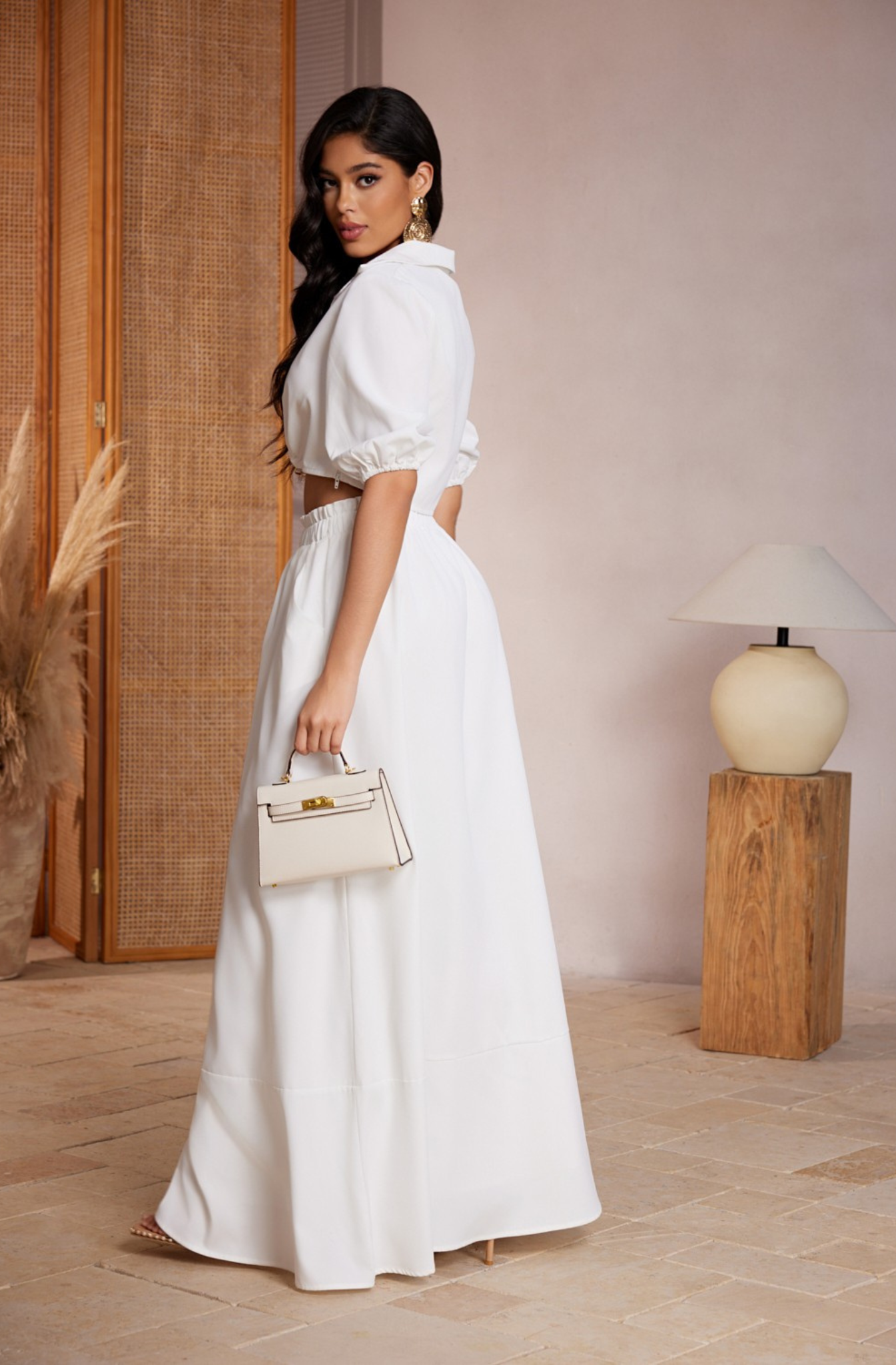 Maxi Falda Blanca con Botones Dorados